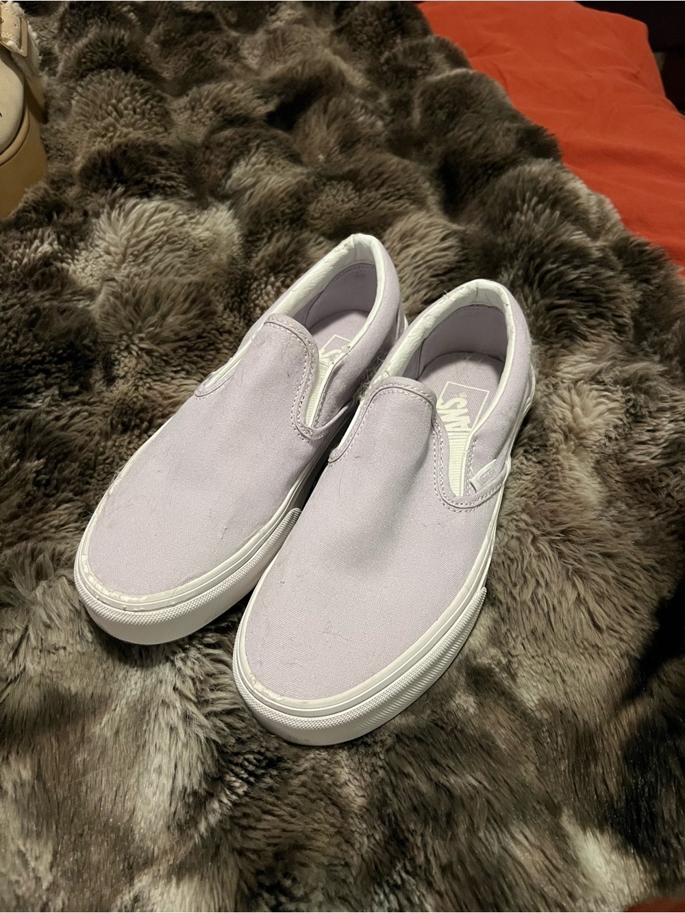 Vans Slip-On Canvas Sneakers in Lavender and White